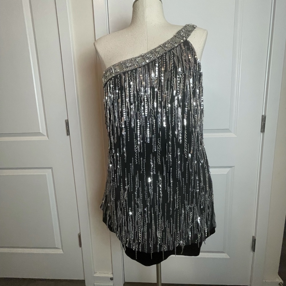 Jovani One Shoulder Satin & Sequin Jeweled Dress Size 18
